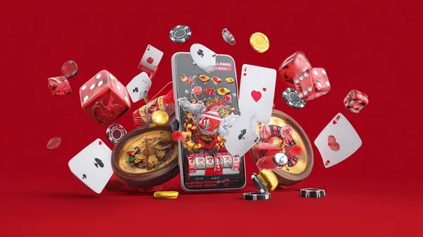 Uma mulher sorrindo enquanto joga online em seu laptop, cercada por elementos de cassino em néon, destacando a coleção diversificada de jogos do 79C.